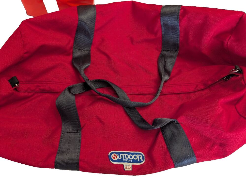 Vintage Red Outdoor Products Made in USA Duffel Bag Travel Gym Gear